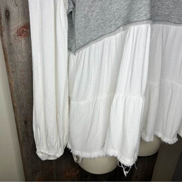 Fate Tiered French Terry and Gauze Boho Layered Tiered Top White and Grey Medium - Picture 4 of 11